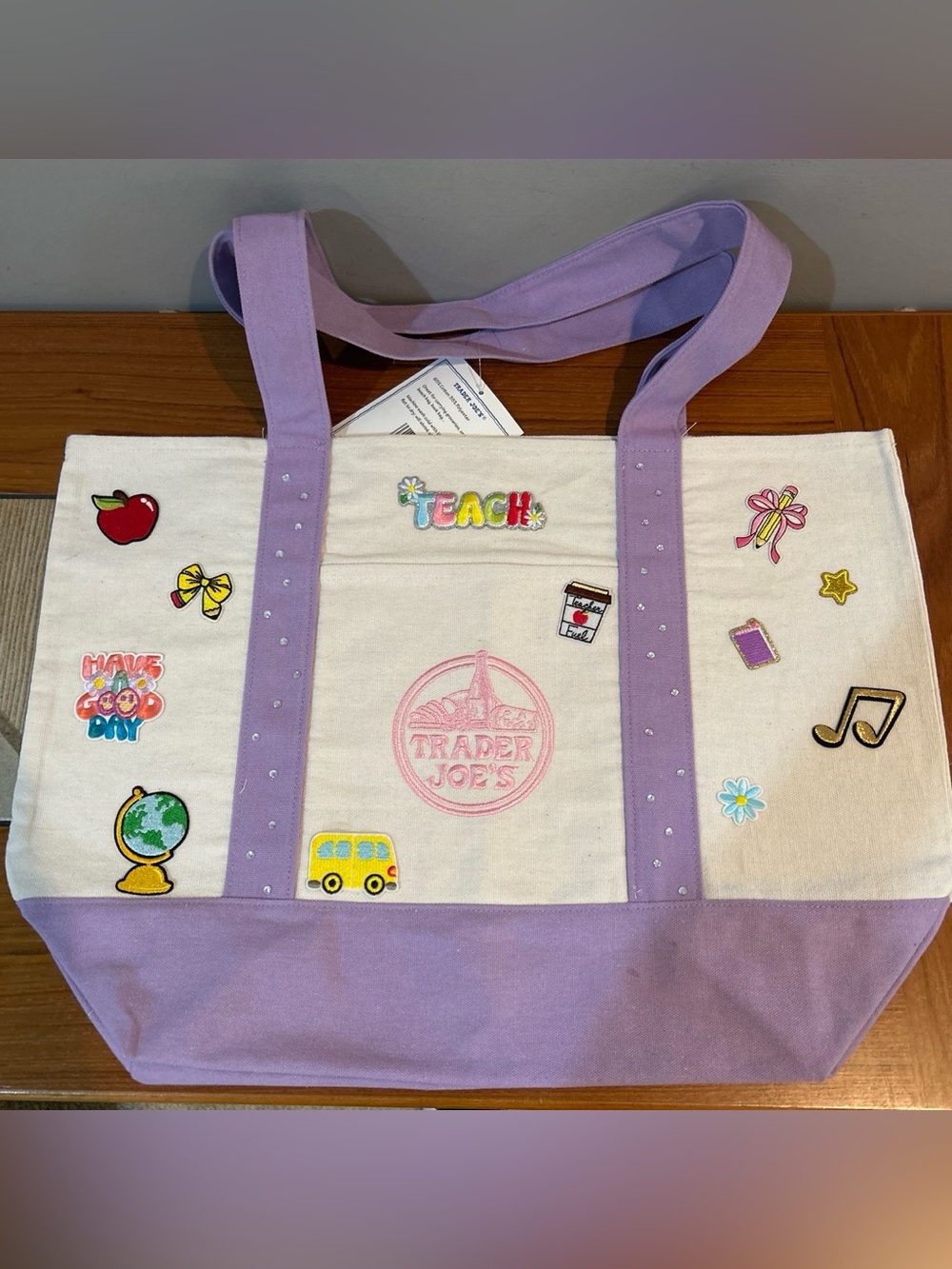 Upcycled Large Trader Joe's Teacher Themed Tote Bag